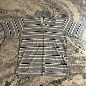 Gray and Black Striped Polo Shirt